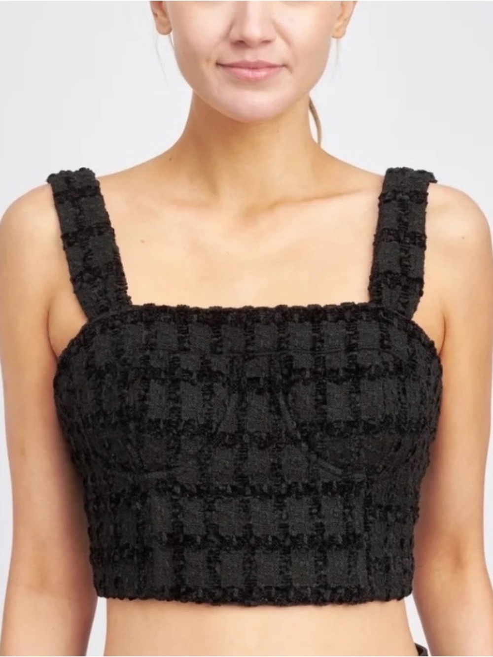 En Saison Melbrooke Black Tweed Bustier Top L NWT